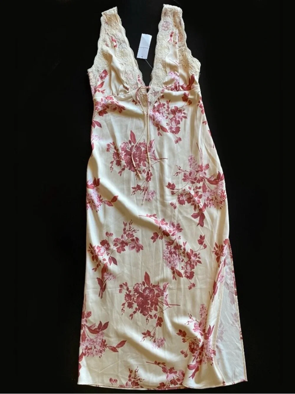 Abercrombie & Fitch *NWT Floral Lace Maxi Dress Cream Red Slip Dress Size S